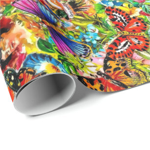 Papel De Regalo Mariposa colorida del jardín de flores del vintage