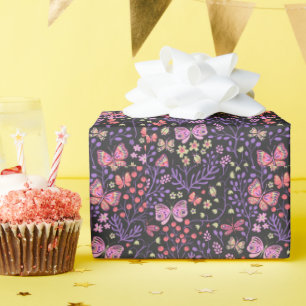 Papel De Regalo Mariposa Colorida Y Flores Rosa lindo