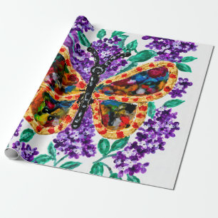 Papel De Regalo Mariposa Colorida y Lilas Púrpuras