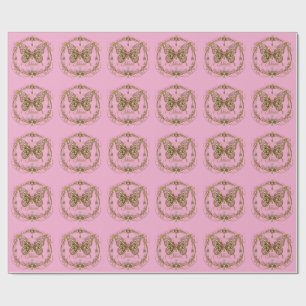 Papel De Regalo Mariposa de cristal dorado brillo lujo joyería art