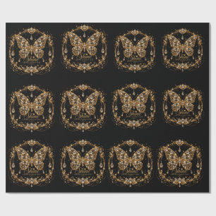 Papel De Regalo Mariposa de cristal dorado brillo lujo joyería art