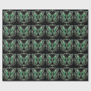 Papel De Regalo Mariposa de Cristal Verde Marco Floral