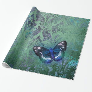 Papel De Regalo Mariposa de Damasco Vintage Iridescente