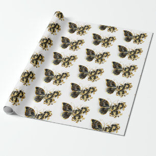Papel De Regalo Mariposa de flores de oro con orquídea negra