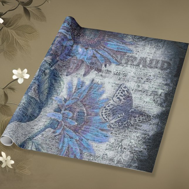 Papel De Regalo Mariposa de girasol rústico efímera azul (Subido por el creador)