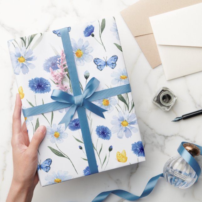 Papel De Regalo Mariposa de pradera de flores silvestres de acuare (Regalar)