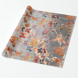 Papel De Regalo Mariposa de prado de oro gris cobre Insecta Gem