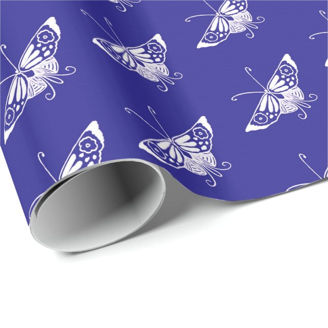 Papel De Regalo Mariposa Deco estilizada - azul cobalto (Esquina del rollo)