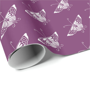 Papel De Regalo Mariposa Deco estilizada - morado berenjena