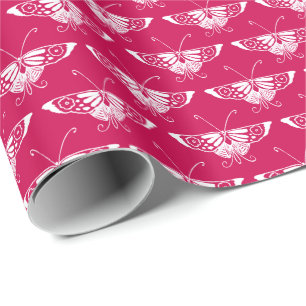 Papel De Regalo Mariposa Deco estilizada - rosa fucsia