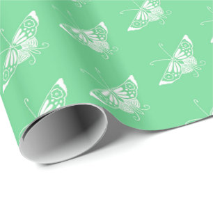 Papel De Regalo Mariposa Deco estilizada - verde menta