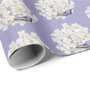 Papel De Regalo Mariposa en Hydrangea Blanca
