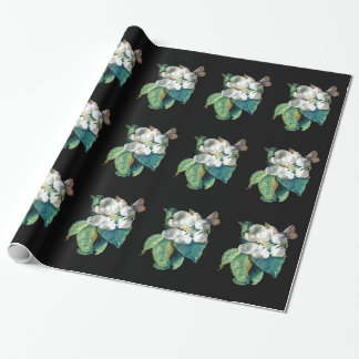 PAPEL DE REGALO MARIPOSA EN LA FLORES BLANCA , FLORAL