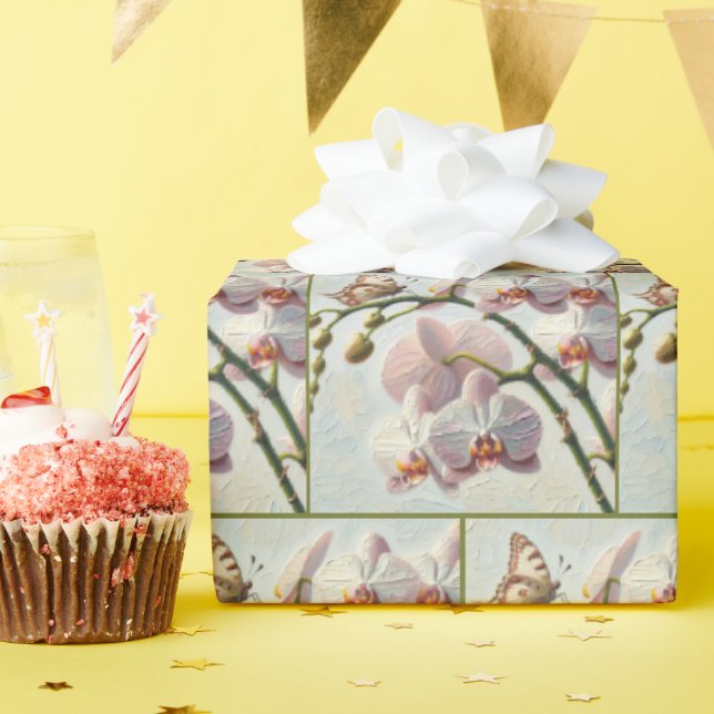 Papel De Regalo Mariposa En Una Orquídea Impasto Pintado (Fiesta de cumpleaños )