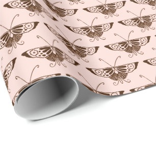 Papel De Regalo Mariposa estilizada Art Deco - chocolate y melocot