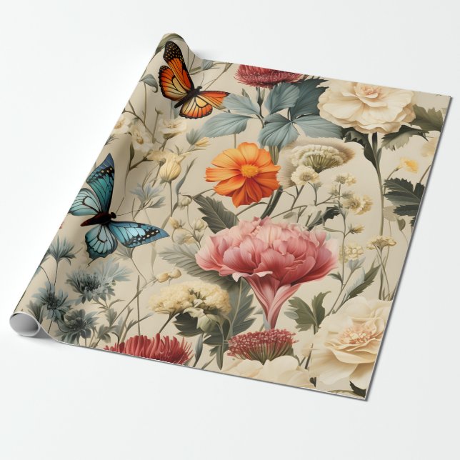 Papel De Regalo Mariposa Flor Silvestre (Desenrollado)