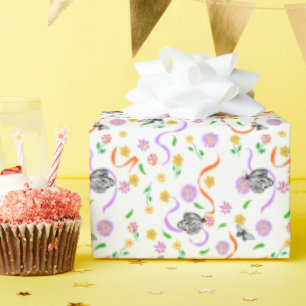 Papel De Regalo Mariposa Floral Blanca Lavanda
