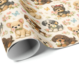 Papel De Regalo Mariposa Floral Cachorro Adorable