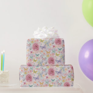 Papel De Regalo Mariposa Floral Pastel / Jardín Suave