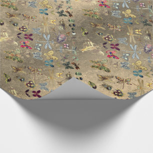 Papel De Regalo Mariposa Grungy Gold Meadow Inspira Gems Diamond