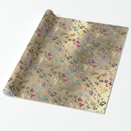 Papel De Regalo Mariposa Grungy Gold Meadow Inspira Gems Diamond