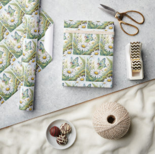 Papel De Regalo Mariposa Hada En un Jardín de Margaritas