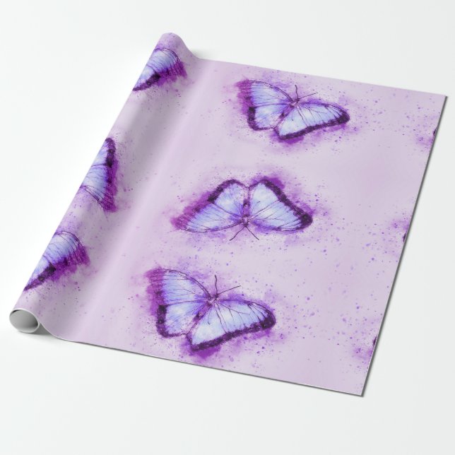 Papel De Regalo Mariposa hermosa de la púrpura de la acuarela (Desenrollado)