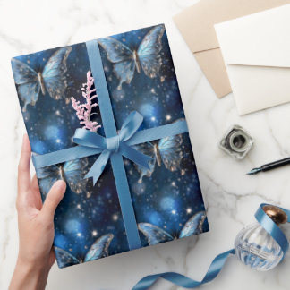 Papel De Regalo Mariposa mágica azul encantada caprichosa fantasía