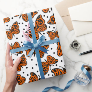 Papel De Regalo Mariposa monarca negra y Naranja Feliz cumpleaños