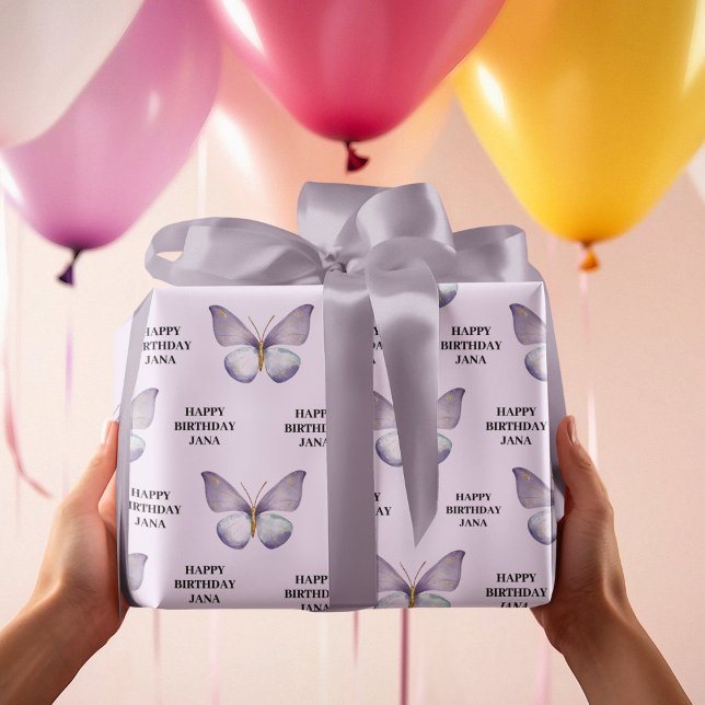 Papel De Regalo Mariposa morada y cumpleaños feliz (Subido por el creador)