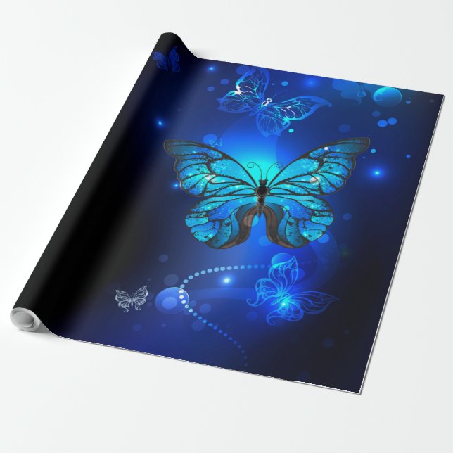 Papel De Regalo Mariposa morfo en el fondo oscuro (Desenrollado)