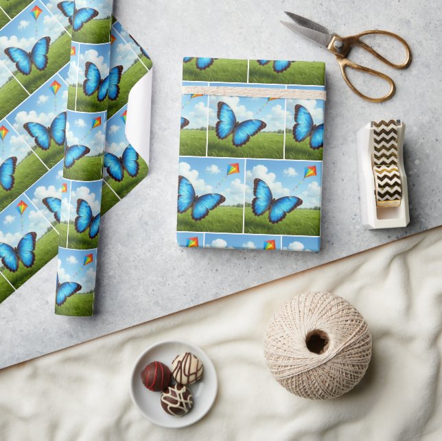 Papel De Regalo Mariposa Morpho Común Volando una Cometa (Artesanía)