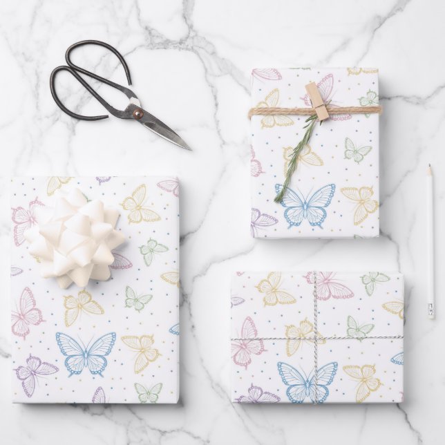 Papel de regalo mariposa pastel, envoltorio de reg (Anverso)