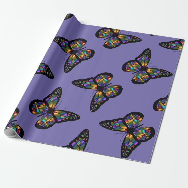 Papel De Regalo Mariposa púrpura arcoiris (Desenrollado)