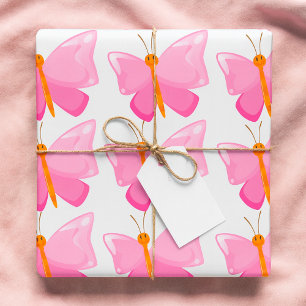 Papel De Regalo Mariposa rosa sonriente