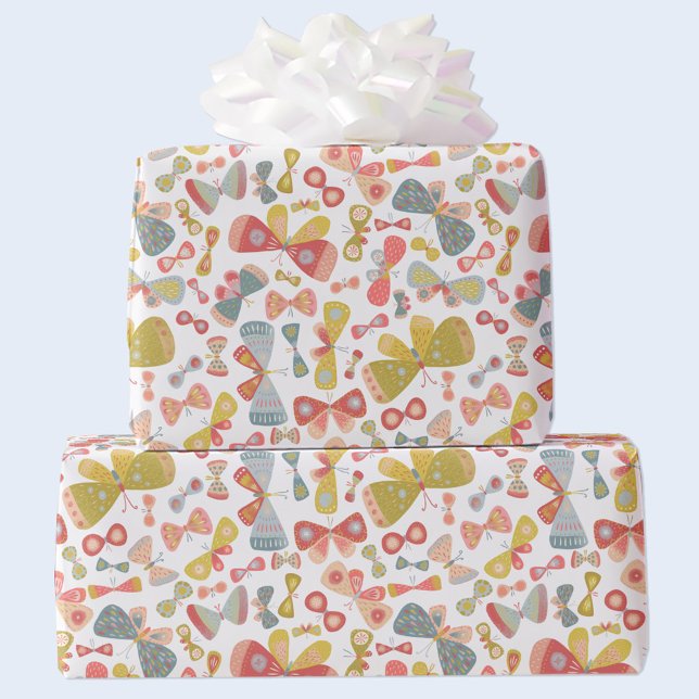 Papel De Regalo Mariposa rosa verde (Watercolor butterfly pattern gift wrap in pastel pink, green and blue)