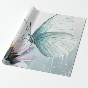 Papel De Regalo Mariposa Verde Menta Suave Floral Pastel