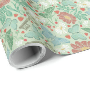 Papel De Regalo Mariposa Vintage Llave Antigua Margarita Blanca