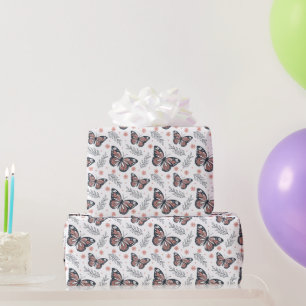 Papel De Regalo Mariposas Acuarela Coral Rosa