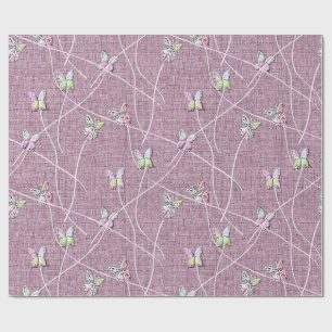Papel De Regalo Mariposas Acuarela sobre Rosa Polvoriento