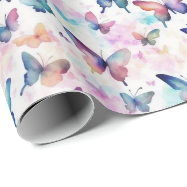 Papel De Regalo Mariposas acuarelas: Belleza fluctuante (Esquina del rollo)