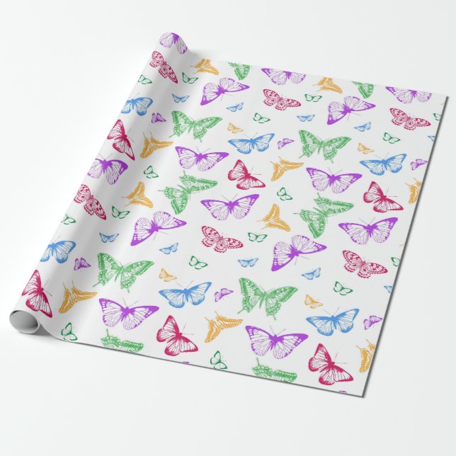Papel De Regalo Mariposas arcoiris (Desenrollado)