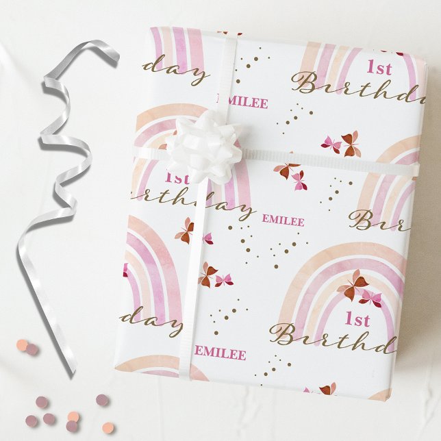 Papel De Regalo Mariposas arcoiris Cumpleaños Pastel Rosa (Subido por el creador)