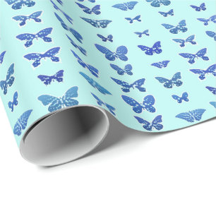 Papel De Regalo Mariposas, azul, fondo turquesa claro
