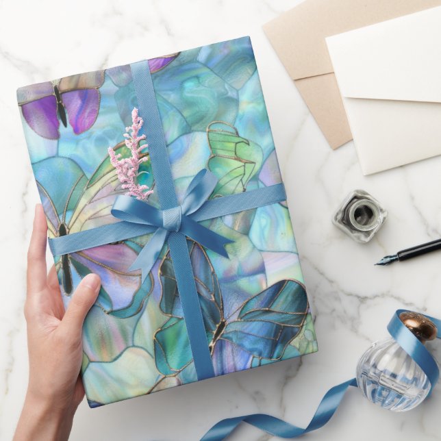 Papel De Regalo Mariposas azul turquesa púrpura (Regalar)