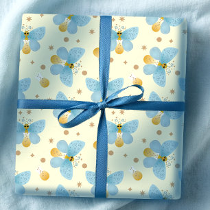 Papel De Regalo Mariposas Azules Lindas Con Copa De Champán