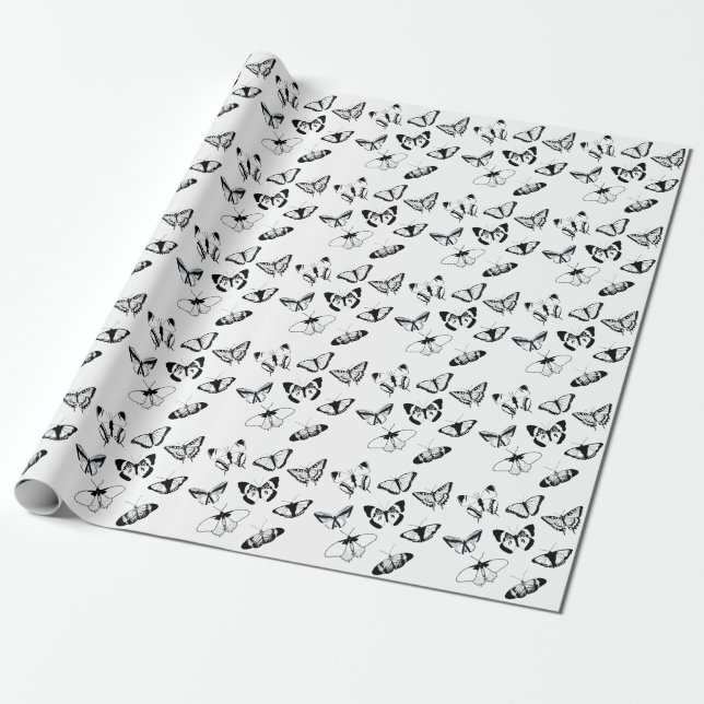 Papel De Regalo Mariposas blancas y negras (Desenrollado)