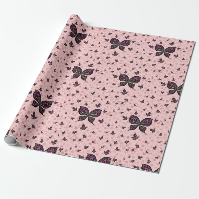 Papel De Regalo Mariposas con hojas de arce (Desenrollado)