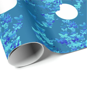 Papel De Regalo Mariposas contra el cielo azul nocturno, lunares