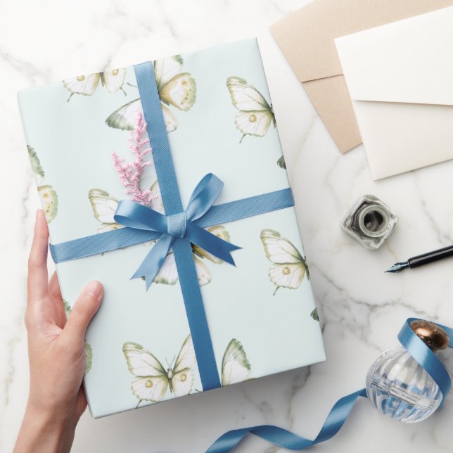 Papel De Regalo Mariposas Cumpleaños Verde Menta Blanco (Regalar)